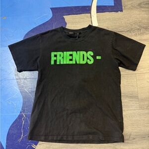 Black Vlone T-Shirt with Green 'FRIENDS' Print